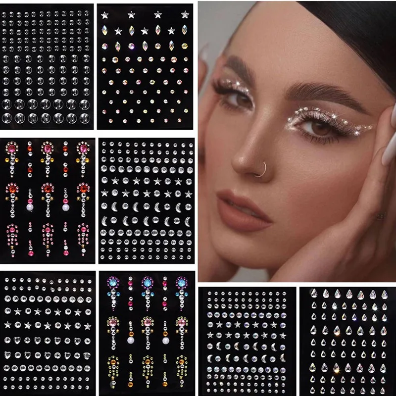 1 Ks Jednorazové Tetovanie Nálepky Tvár Šperky Farba Crystal Diamond DIY Oči, Tvár, Telo, Vodeodolný make-up Dekorácie Kamienkami