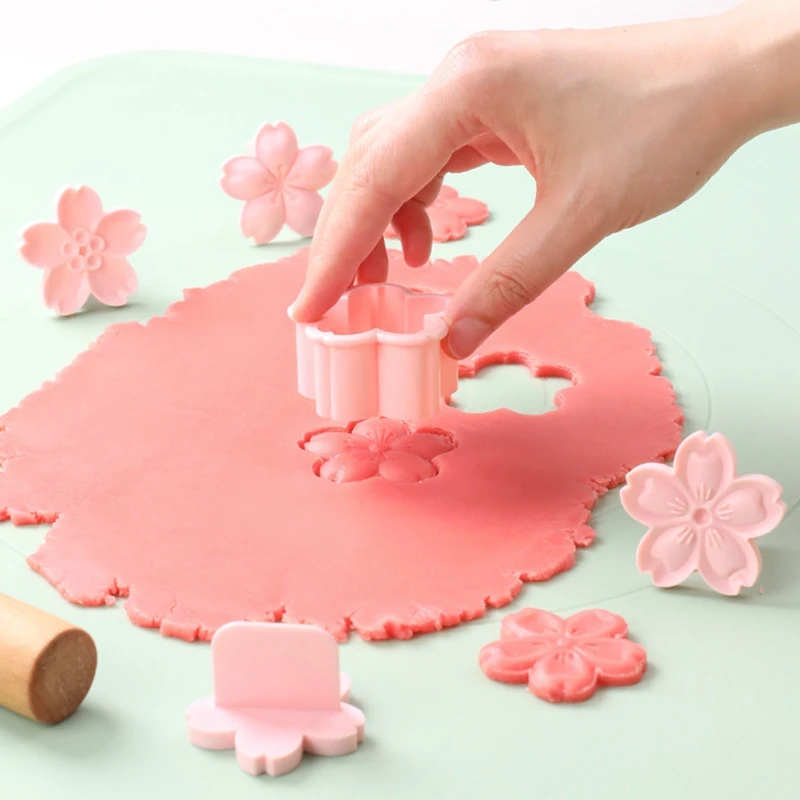 6Pcs/Set Sakura Cookies Formy Cherry Blossom Pink Biscuit Fondant Formy Cookies Kvet Tvar Stlačte Kvet Pečenie Nástroj na Rezačky