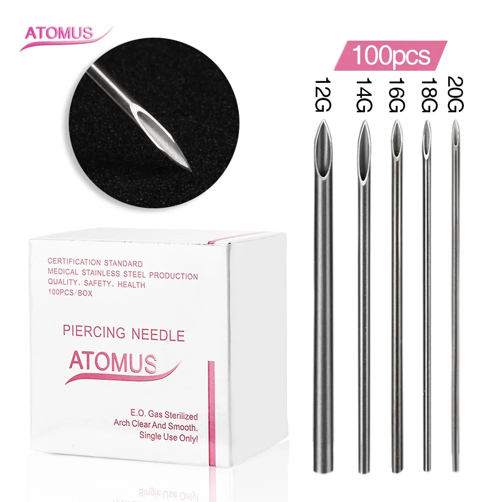 ATOMUS 100ks Sterilizované Taška Vpichu Ihly Mix 12G 16G 14G 18 G 20 G 20 Každý Aguja Piercing Aiguilles Piercings Aiguille