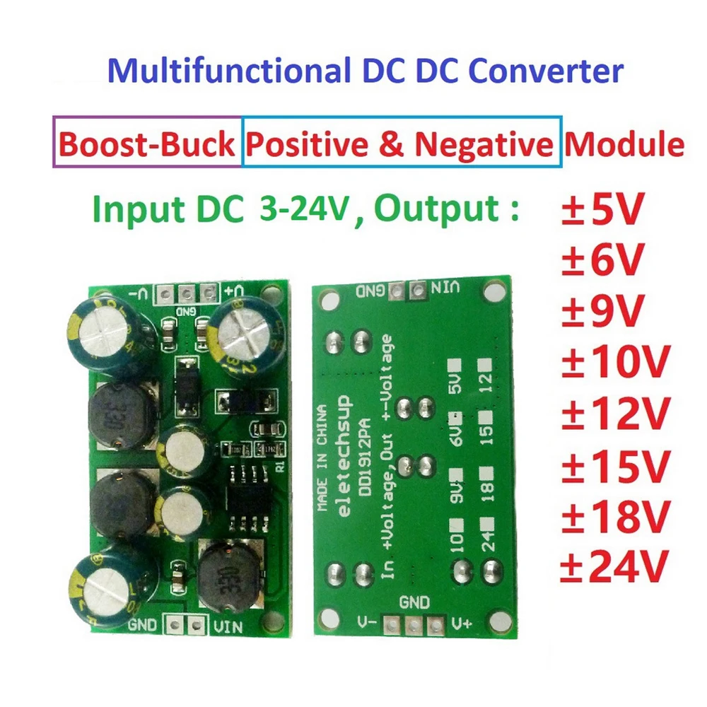 DC-DC Napätia Prevodník Boost Buck Modul Pozitívne a Negatívne Napätie Duálny Výstup 3-24V 5V 6V 9V 10V 12V 15V 18V 24V 8W