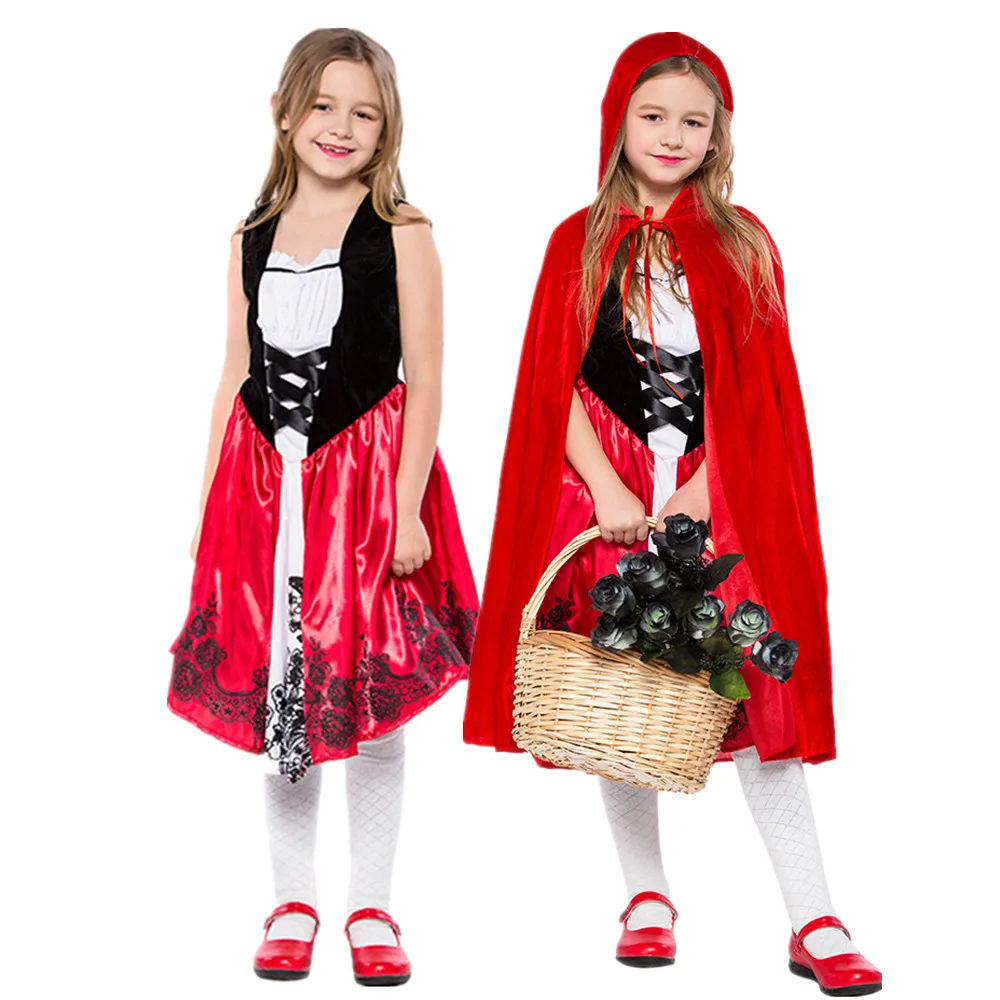 Halloween Little Red Riding Hood Kostým Pre Deti Fantasia Deti, Dievčatá Výkon Cosplay Film charakter Maškarný
