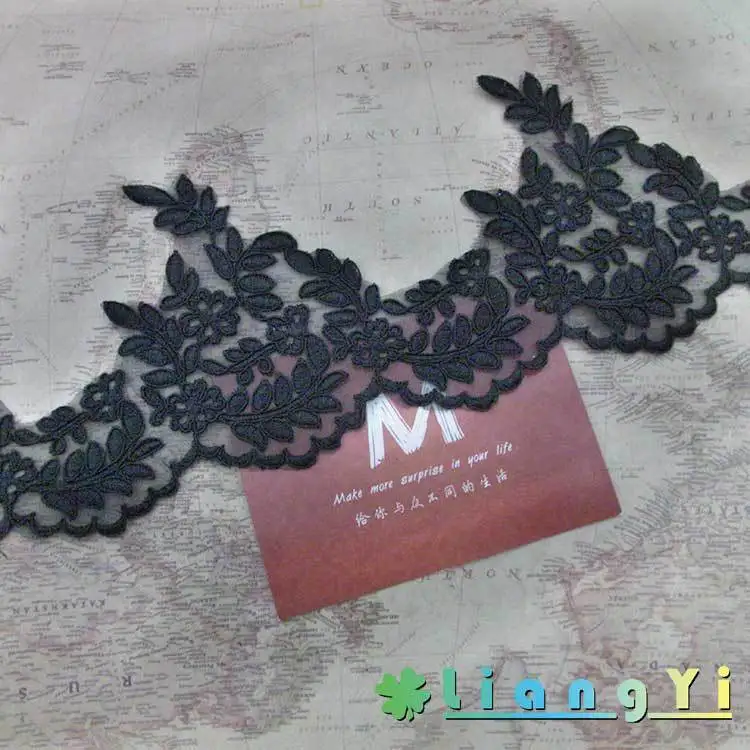Jemná 1Yard Black Cording Textílie Kvet Venise Benátky Oka Čipkou Trim Nášivka Šitie Plavidla na Svadbu Dec. 15 cm