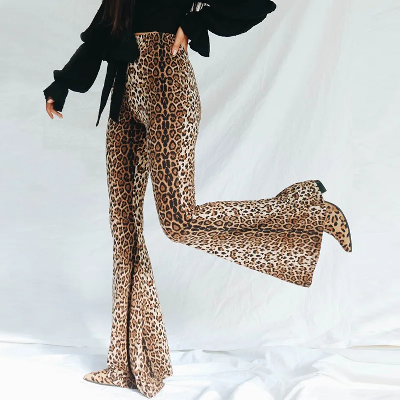 Jeseň Módy Sexy Ženy, Vysoký Pás Leopard Tlač Svetlice Legíny Širokú Nohu, Nohavice Nohavice Tiger Vzor Bežné Ženské Oblečenie