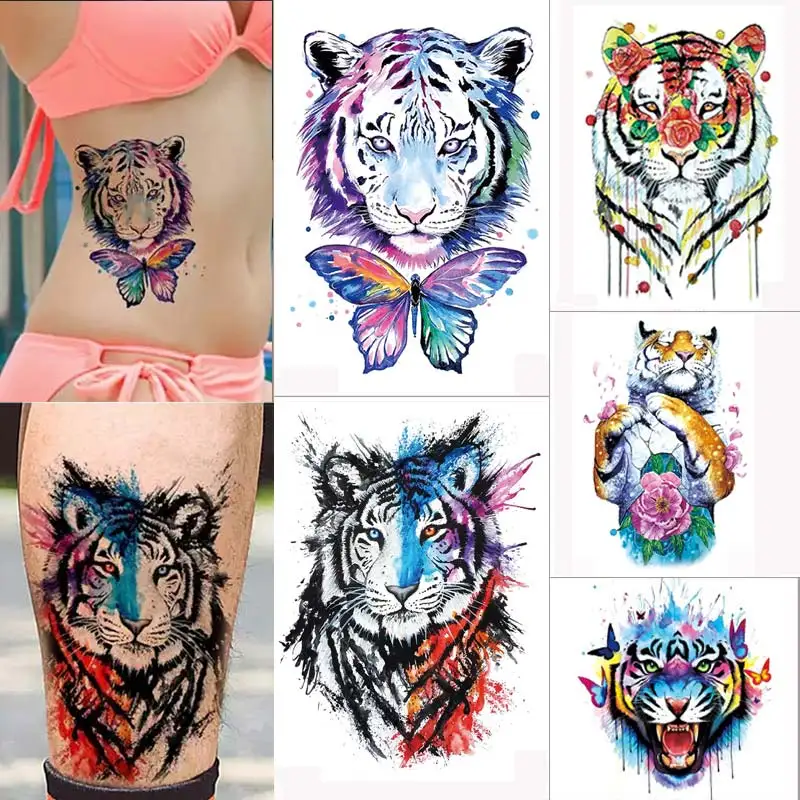 Nepremokavé Dočasné Tetovanie Človeka Lesa Farbu Maľby Tetovanie Nálepky Tiger, Vlk Falošné Tetovanie pre Ženy Tatto Rukávy na Rameno