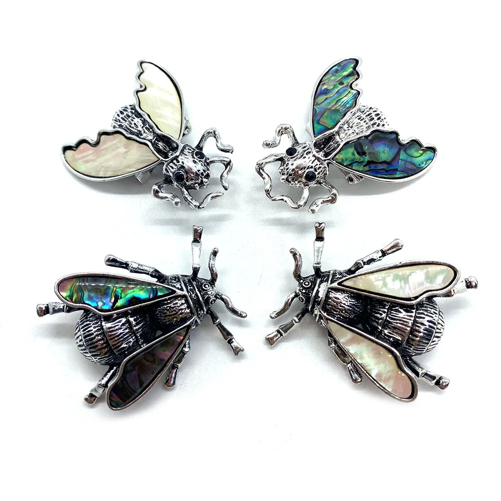 Prírodné Abalone Shell Náhrdelník Hmyzu Tvar Osobnosti DIY Šperky Malé Šperky Príslušenstvo Zmes, Takže Kožený Remienok