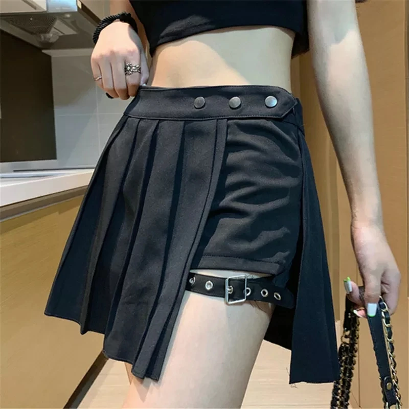 Sexy Gotický Ženy Sukne s Vysokým Pásom Skladaný Punk Black Letné Sukne Dievča je sukňa s šortky